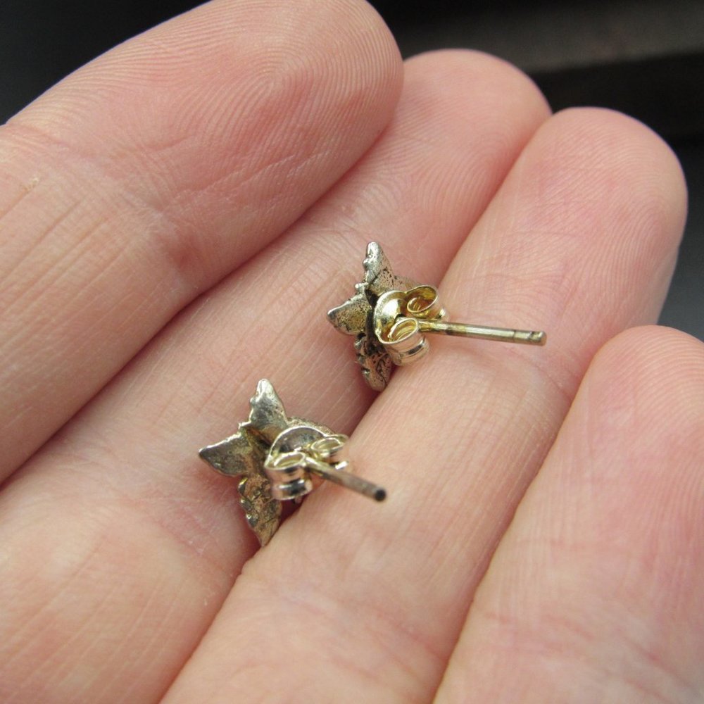 Sterling Tiny Butterfly Rustic Stud Earrings - image 3
